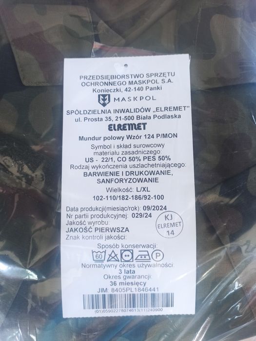 Nowy Mundur polowy wzór 124 P/MON rozmiar L/XL
