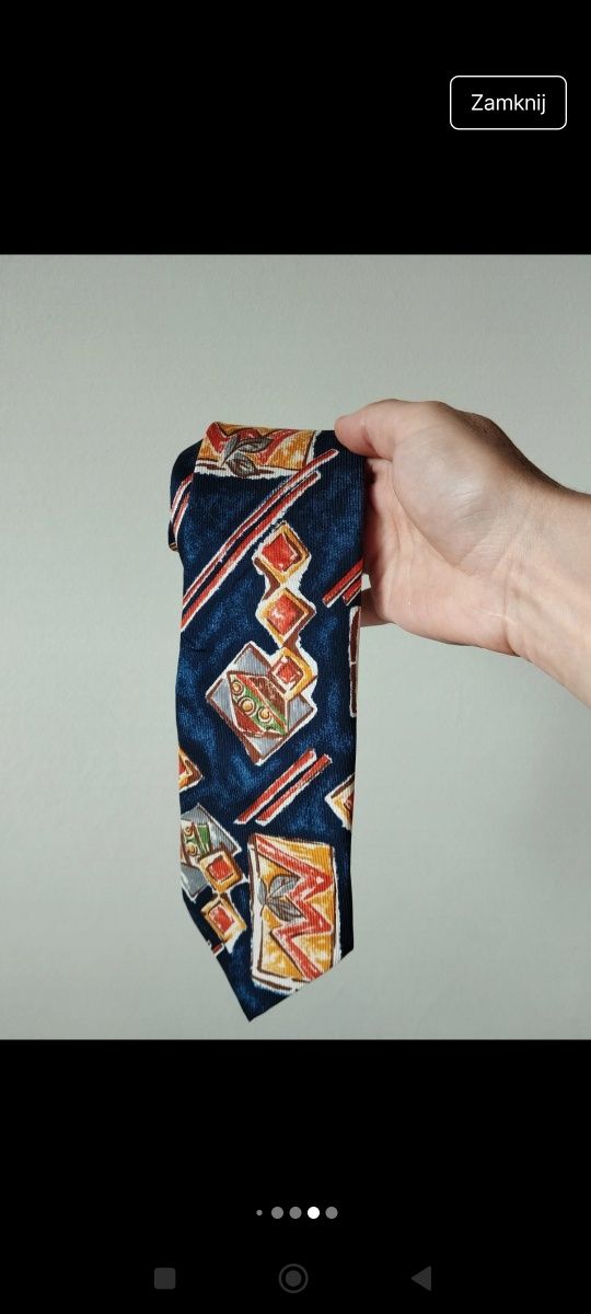 Jedwabny krawat 9 cm 100% silk vintage Wasa