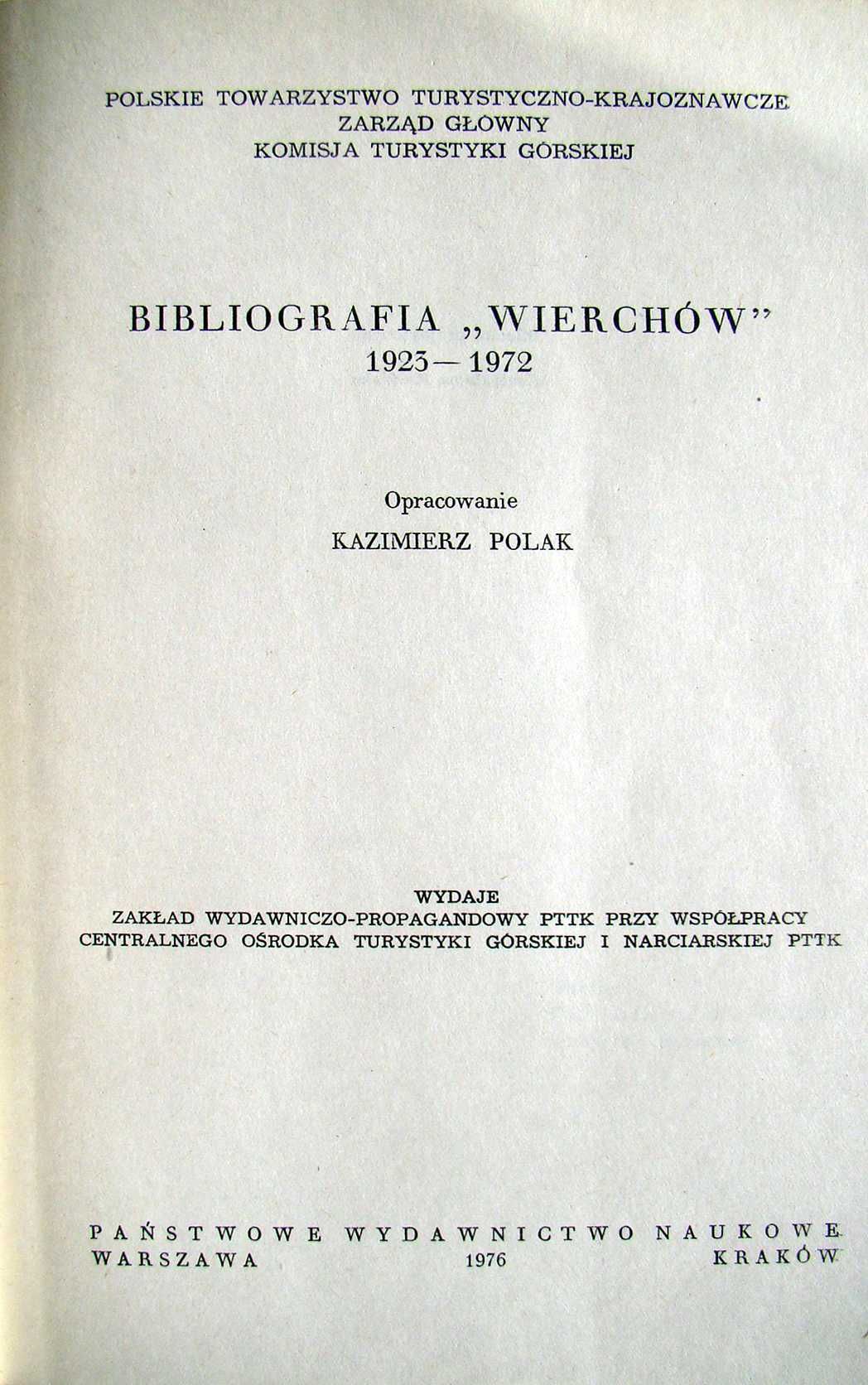 Bibliografia "Wierchów" za lata 1923 do 1972