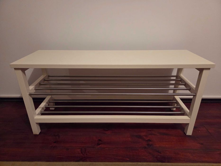 Ławka z półkami na buty IKEA TJUSIG biała + gratis poduszki