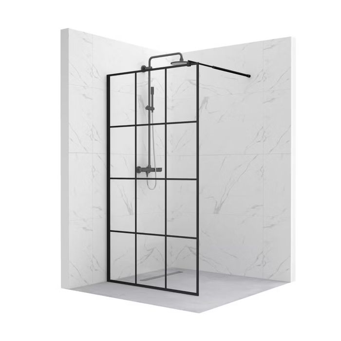 Ścianka prysznicowa walk-in 100x195cm czarna z kratką