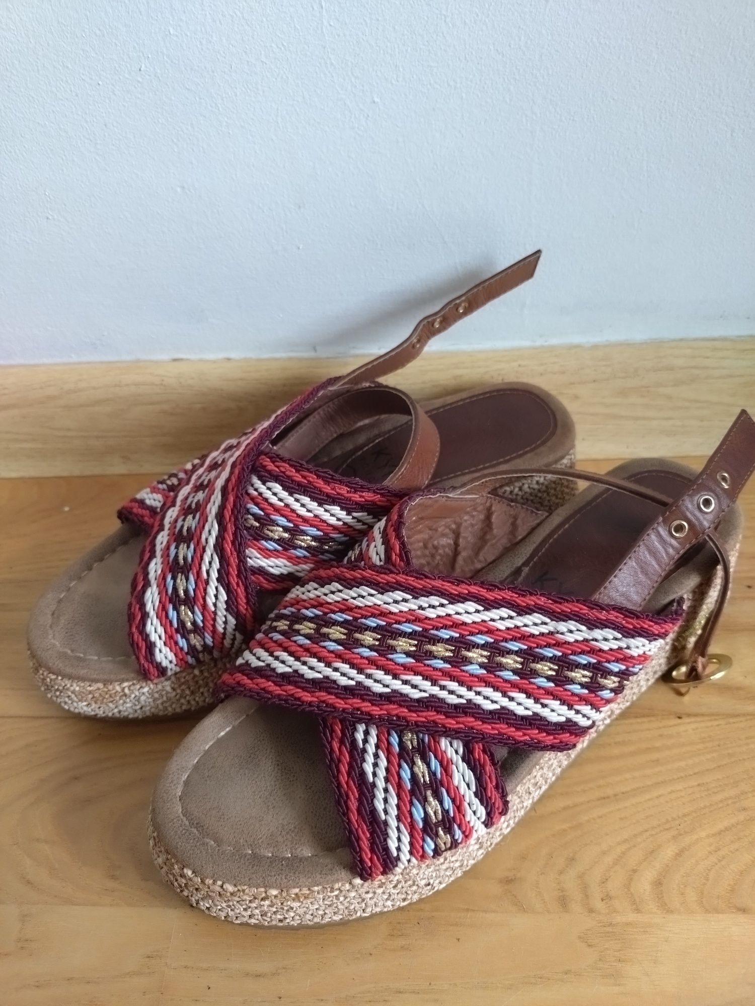 Sandałki Boho Wrangler 36 espadryle skóra naturalna platforma  koturna