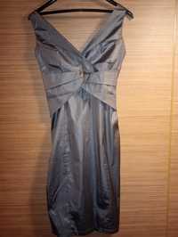 Elegancka sukienka szara z narzutką rozmiar 36