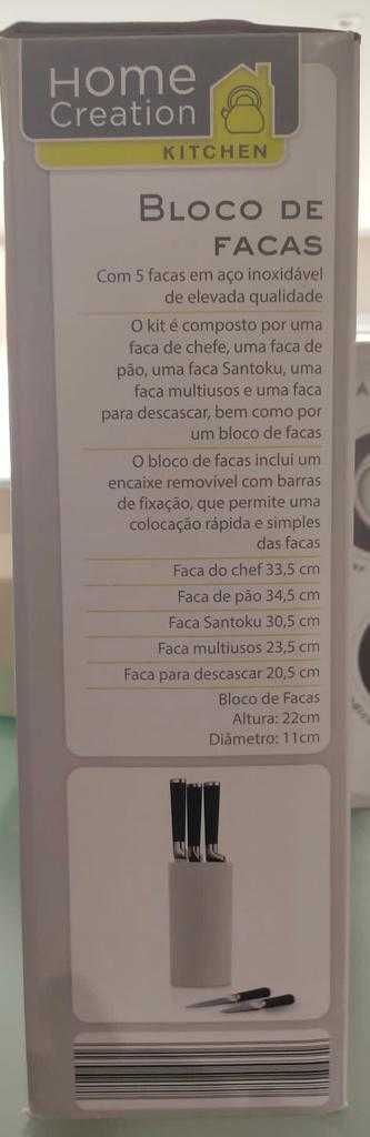 Bloco de 5 facas em inox (novo)