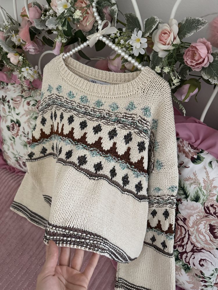 ZARA sweter o krótszym kroju oversize S wzory