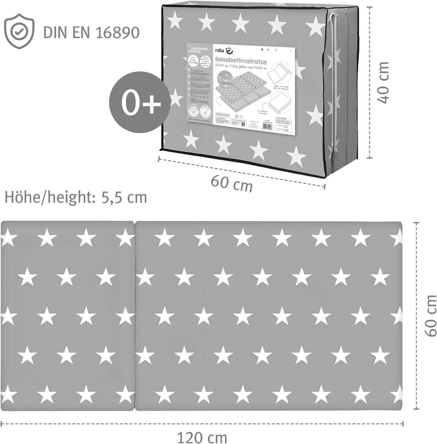 Składany materac ROBA Little Stars 60x120cm
