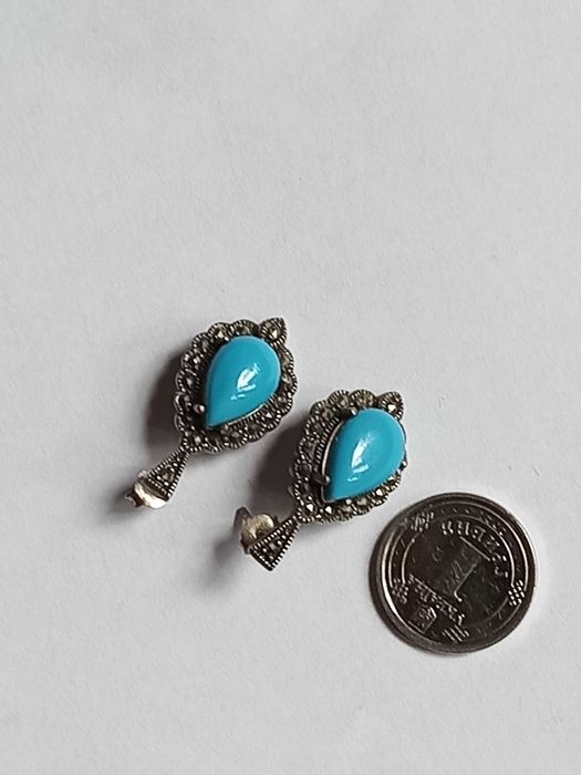 Серьги, капельное серебро, винтаж.