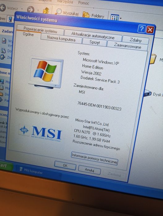Notebook msi 10 cala
