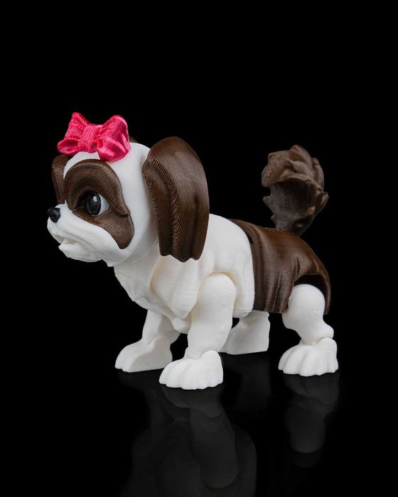 Ruchoma Figurka Shih Tzu ze Stylową budą i Miseczkami