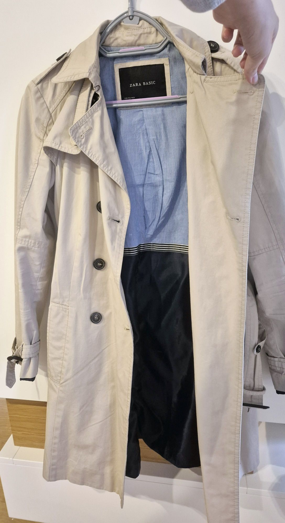 ZARA trencz płaszcz beżowy kremowy XS S jasny bawełniany 36 34