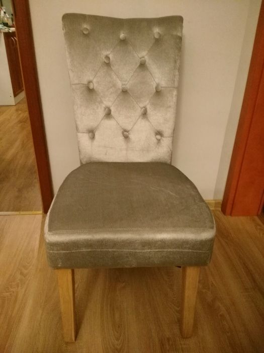 Przepiękne nowe srebrne krzesło welur NOWE