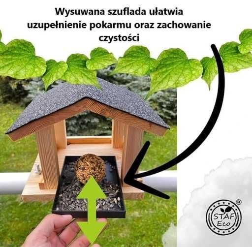 STAFECO Karmnik dla ptaków na balkon uchwyt 30-48 mm WYSUWANA SZUFLADA