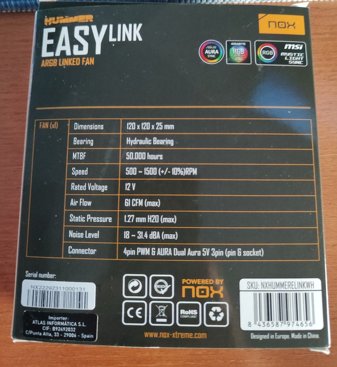 Ventoinha Nox Hummer EasyLink ARGB  120mm