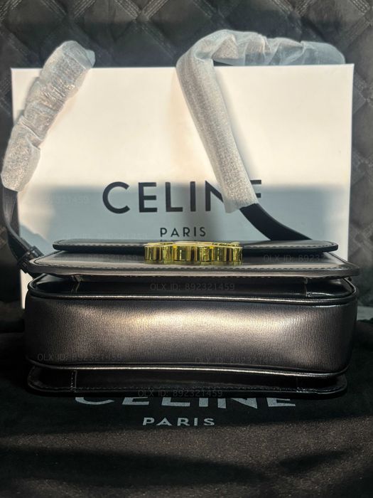 Celine Triomphe Classique 2025 Black Сумка Селин Триумф черная кожаная