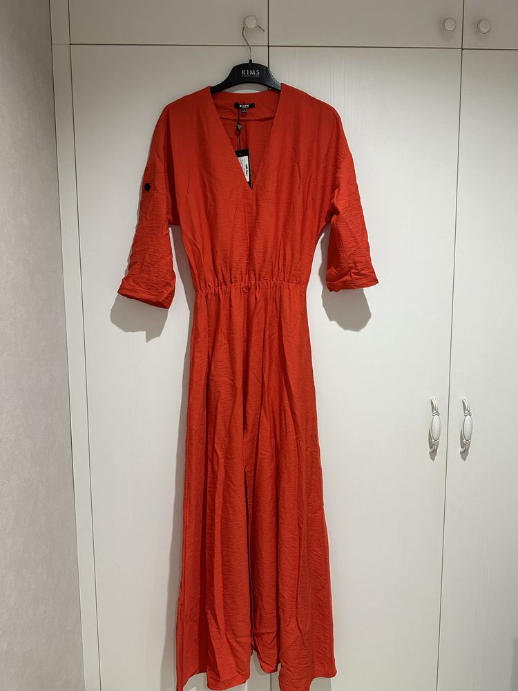 Платье льняное красное