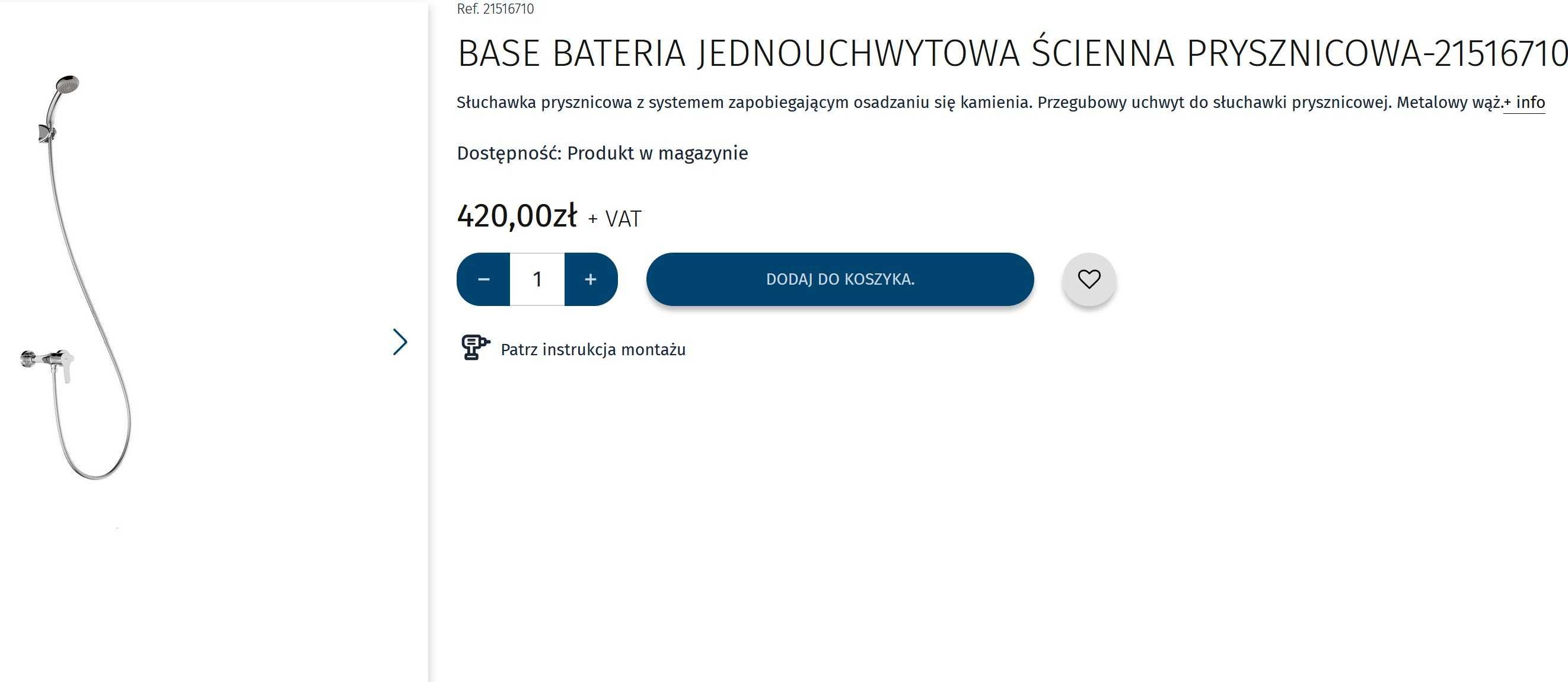 BASE Bateria jednouchwytow ścienna prysznicowa natryskowa TRES WYSYŁKA