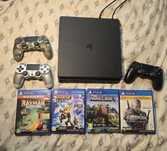PlayStation 4 Slim + 3 геймпада + 4 игры (Minecraft, Ведьмак и др.)