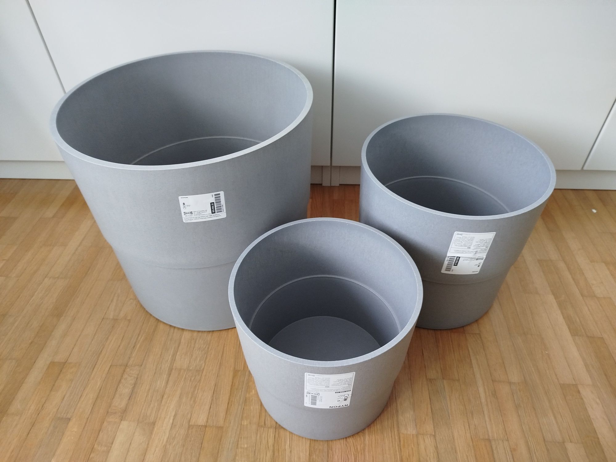 Donica nowiczesna nypon Ikea szary beton plastikowa 32cm, 24cm 19cm