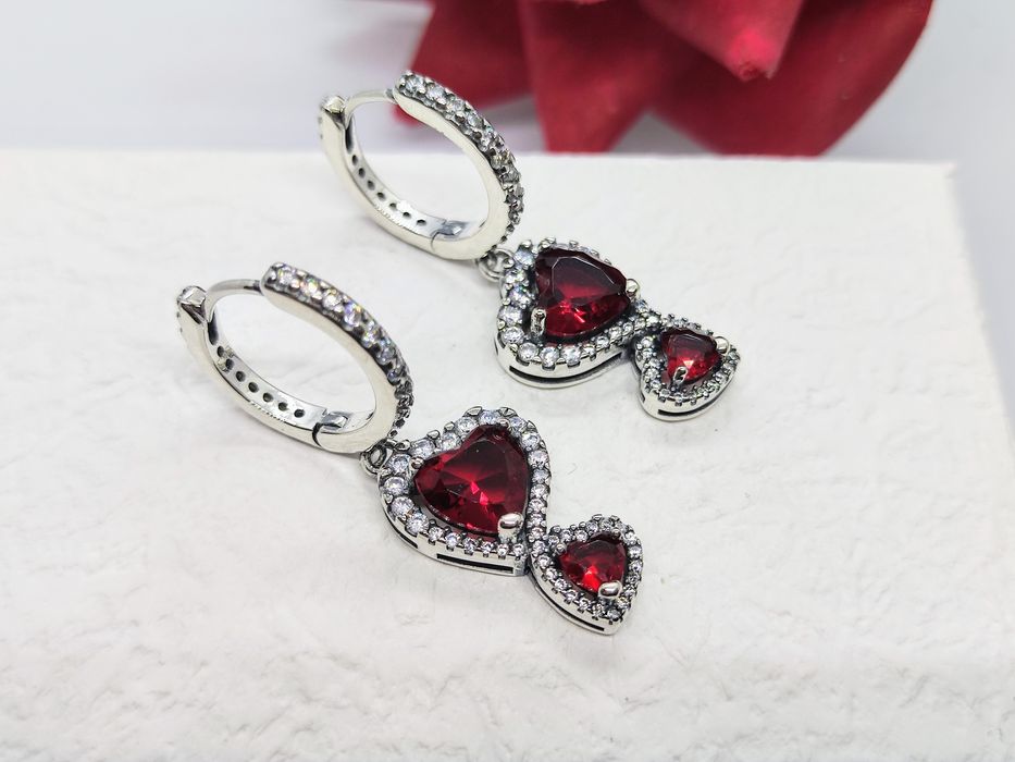 Srebrne kolczyki bordowe serca S925