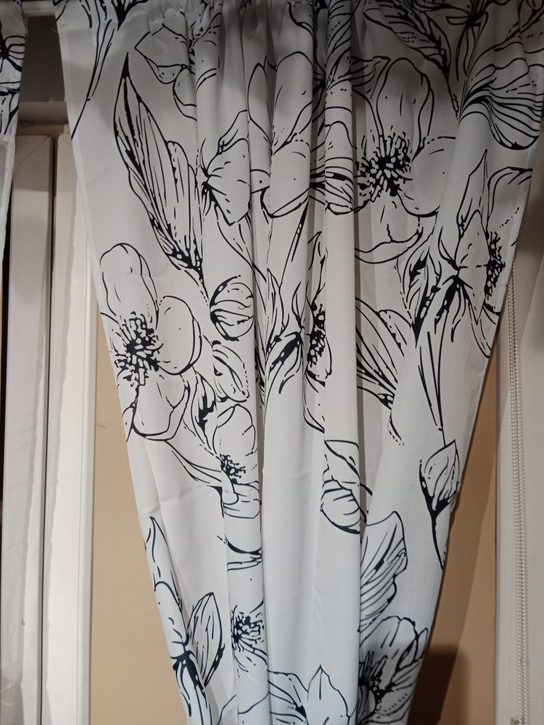 Nowe zasłony z firanką komplet 400x160cm Boho biało czarne