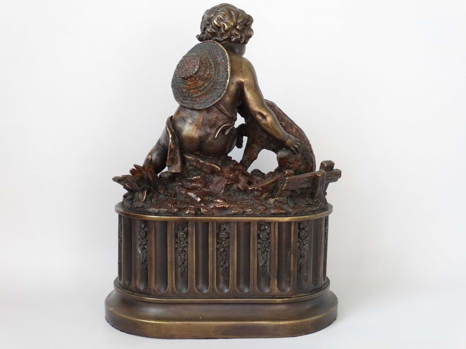 32 см/Камінний годинник з фігурною композицією" Хлопчик із собакою"