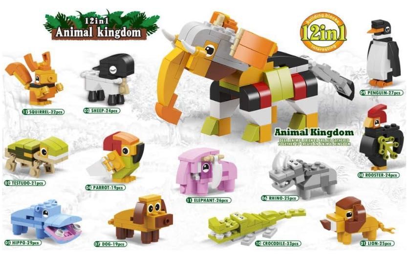 Mini Legos de Animais 12 em 1 - Reino Animal Zoo NOVO Natal