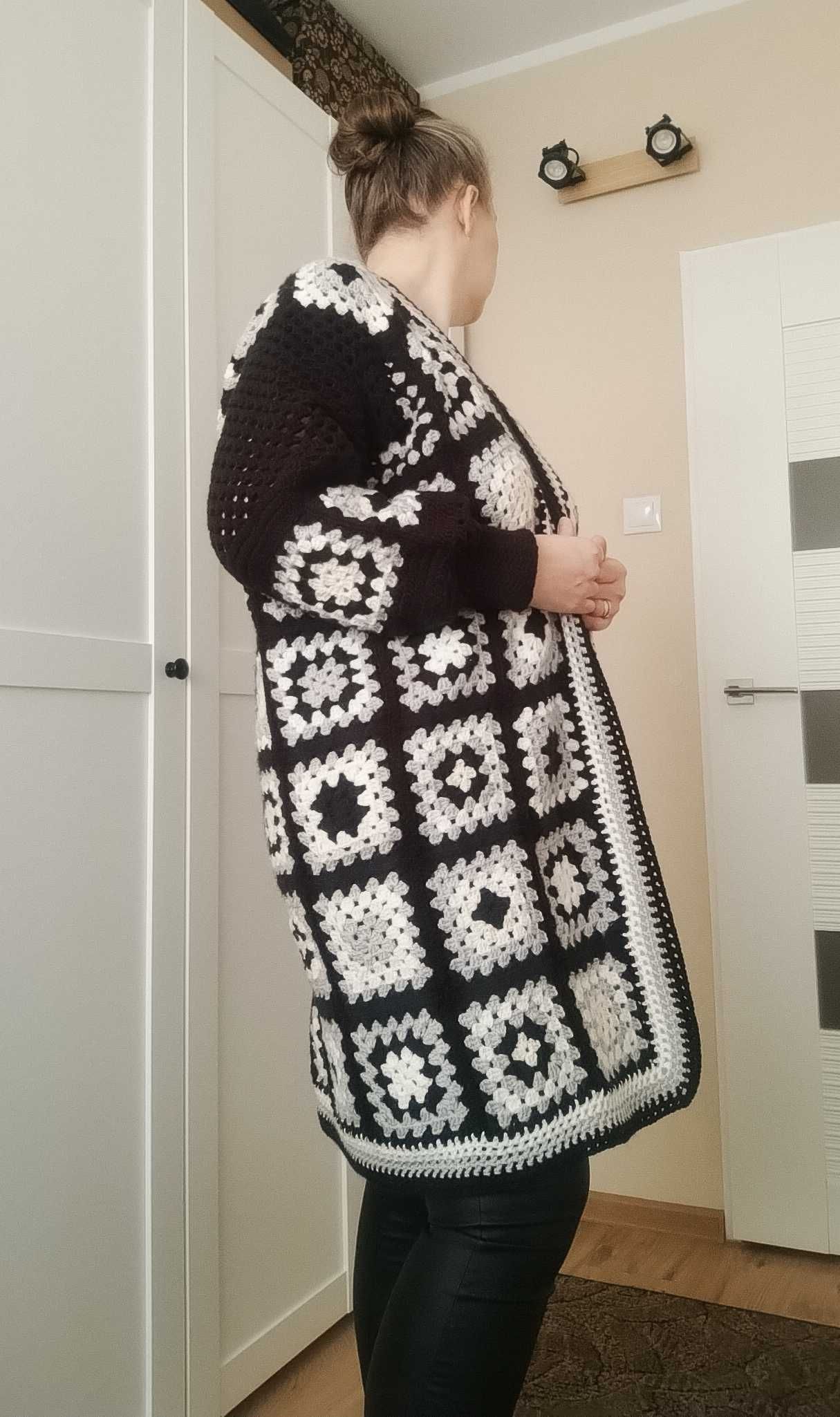 Kardigan, sweter szydełkowy oversize, unikat, rękodzieło, rozm. 46,