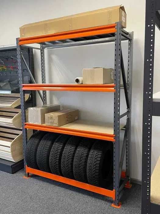 Стелажі складські. Підсилені. З полицями. Для щин та коліс. Металеві