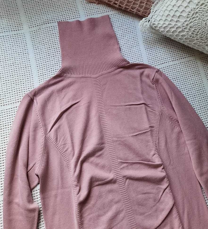 Sasha pudrowy cienki lawendowy lila róż sweter golf bluzka M S/M