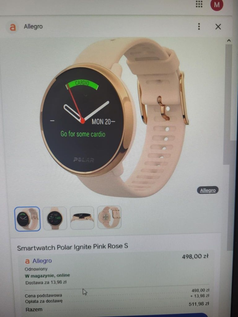 Zegarek damski -Smartwatch Polar Ignite Pink Rose S