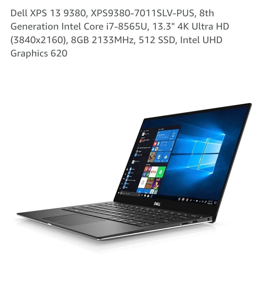 Laptop Dell XPS 13'', i7 8GB 512GB 64bit, ekran dotykowy+zasilacz