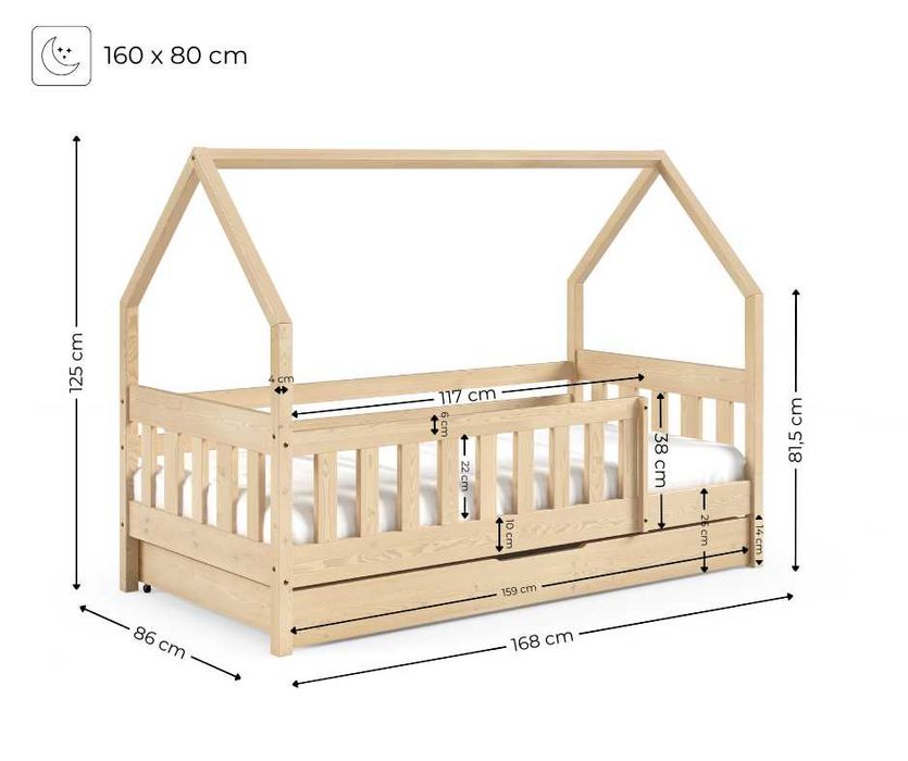Łóżko dziecięce LUNA domek dla dzieci drewniany - materac gratis