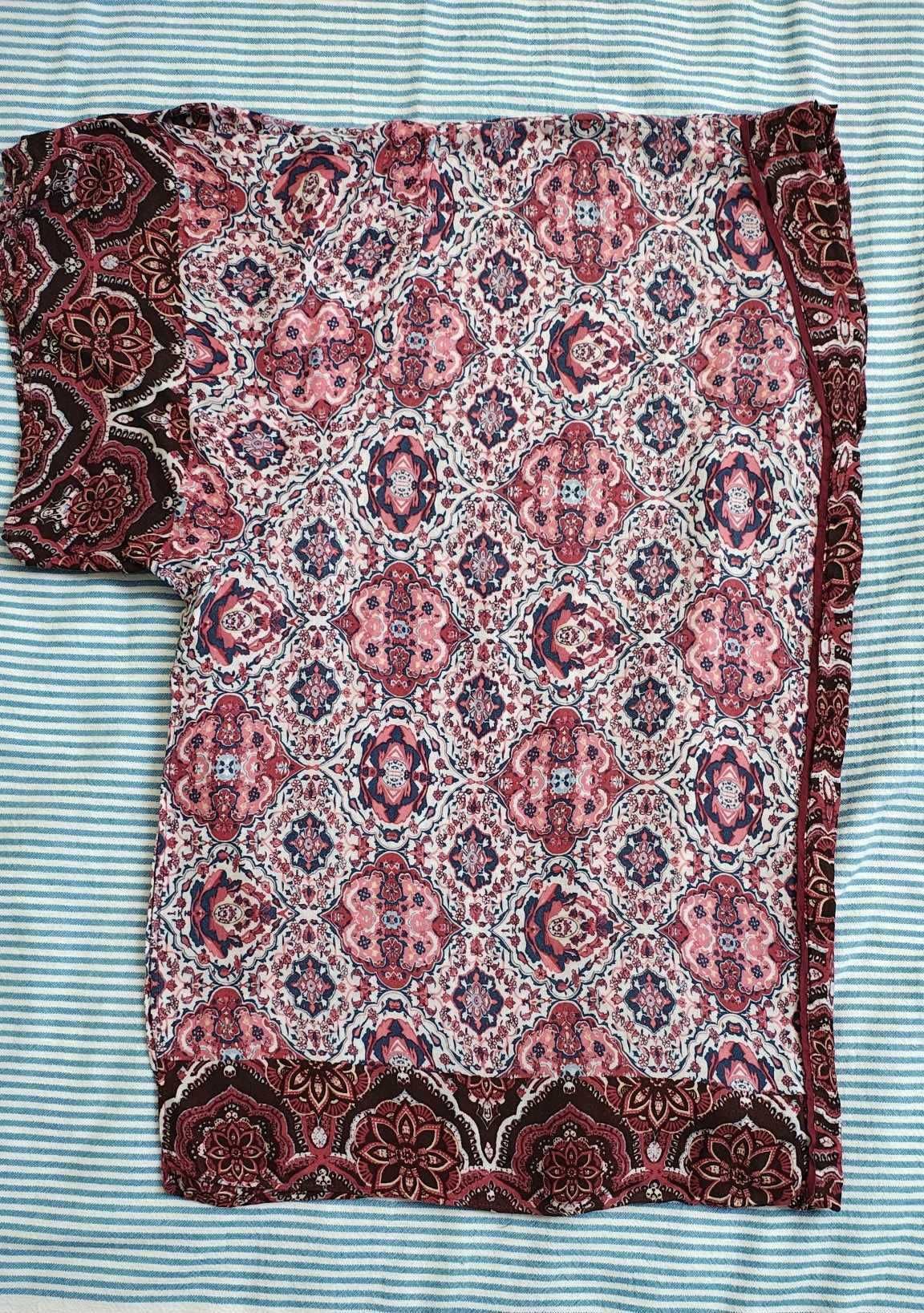 Bluzka/narzutka kolorowa wzór orient bordowa hippi boho casual