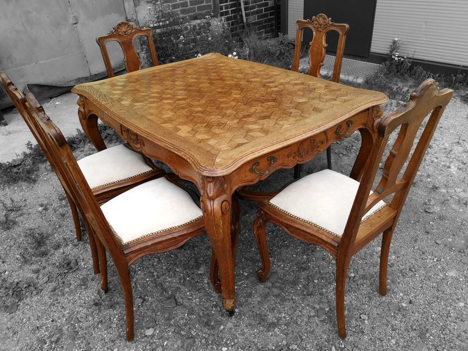 *Francuski stół z 5 krzesłami ok.1900 r., renowacja, antyk* transport