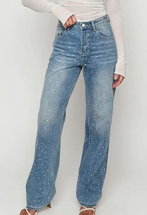 Джинси  wide leg в стразах