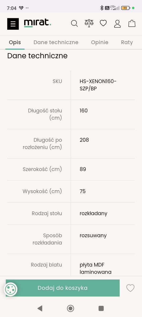 Stół rozkładany xenon
