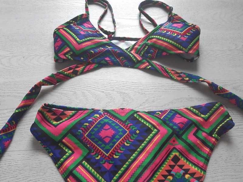 Nowy kolorowy strój kostium kąpielowy bikini 36,S aztecki wzór
