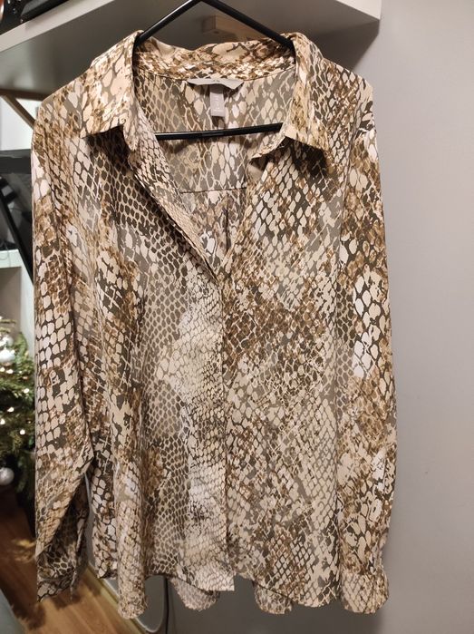 H&M koszula beżowa L XL oversize w zwierzęcy print