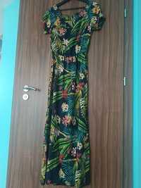 Długa sukienka w kwiaty maxi tropikalna bawełna M
