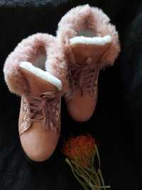 Женские ботинки зимние розовые эко мех, пудровые