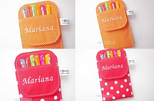Conjunto de 2 porta-canetas para bata bordado com o nome Mariana.