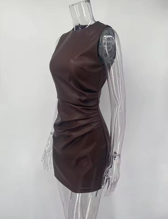 Шкіряна сукня шоколад