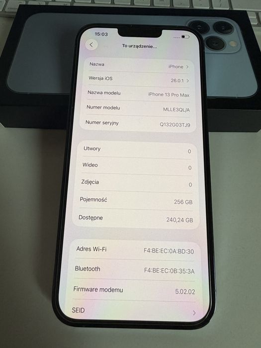 iPhone 13 Pro Max 256gb Sierra Blue Stan Idealny Bateria 100%