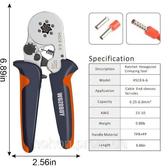 Кримпер 6 кулачков HSC8-6 0.25-6 мм WOZOBUY клещи для обжима набор нак