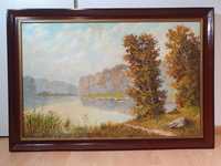 Stary obraz olejny - pejzaż nad Jeziorem