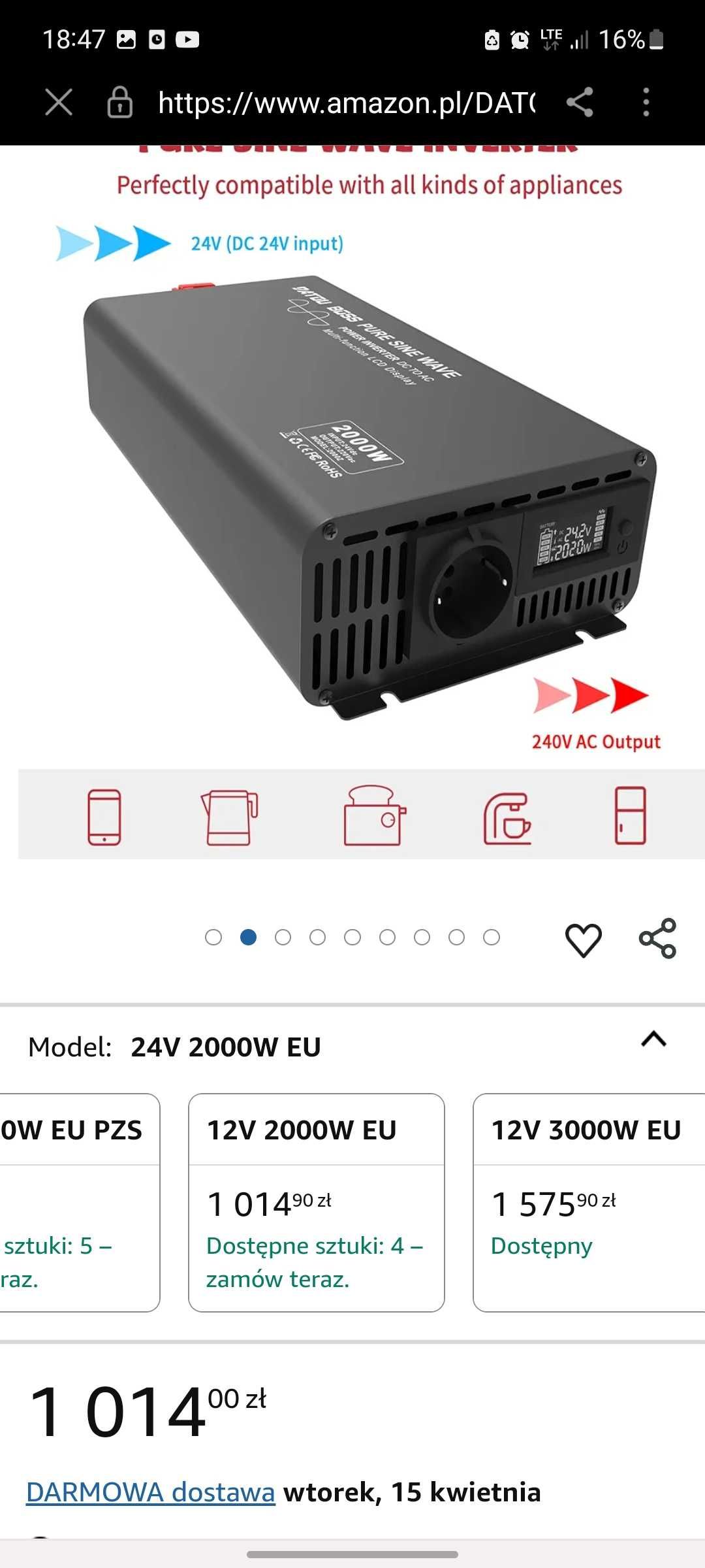 DATOUBOSS Przetwornica 12V 230V Czysty Sinus 2000w