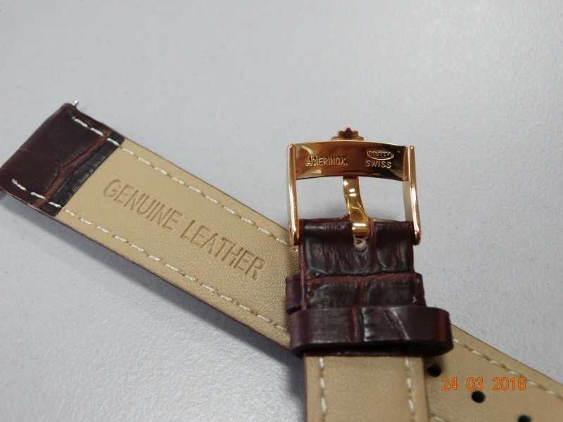 Pasek skórzany 18mm do zegarka Rolex brązowy czarny klamra z logo