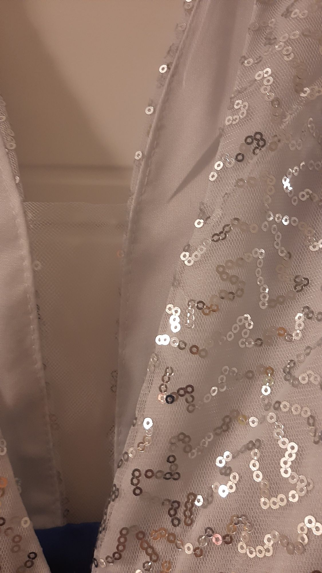 Suknia maxi granatowa ze srebrno - białą górą M