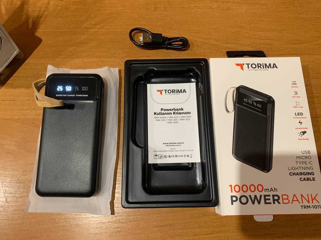 Powerbank 10000 mAh с LCD дисплеем, фонарик павербанк 10000 ампер