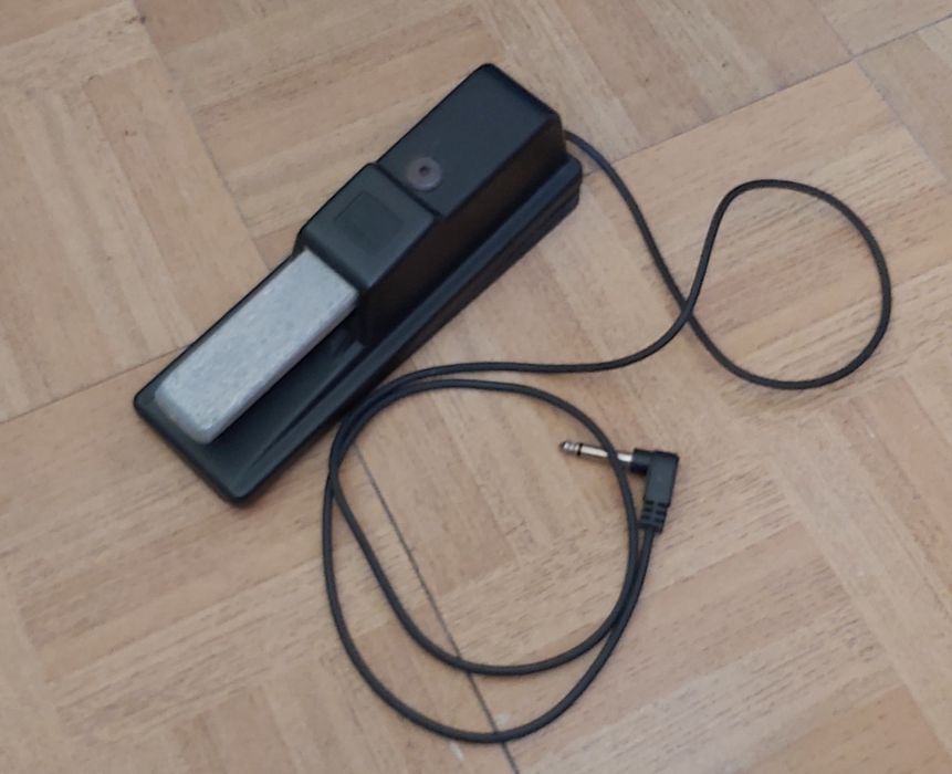 Microfones, pedal de volume e degrau de guitarra